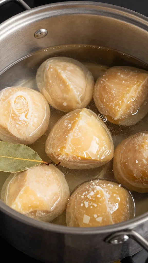 parmesan rind simmering in stockpot, bay leaf visible