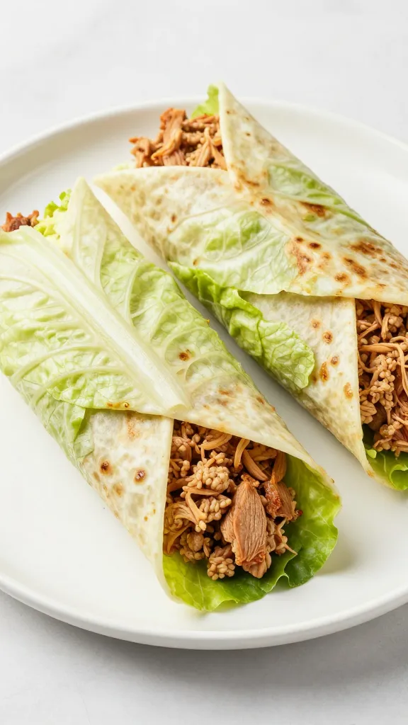 reheated ground turkey lettuce wraps on white plate
