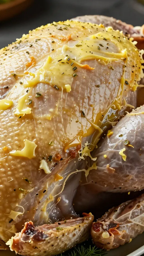 herbed butter under turkey skin, close-up, professional lighting