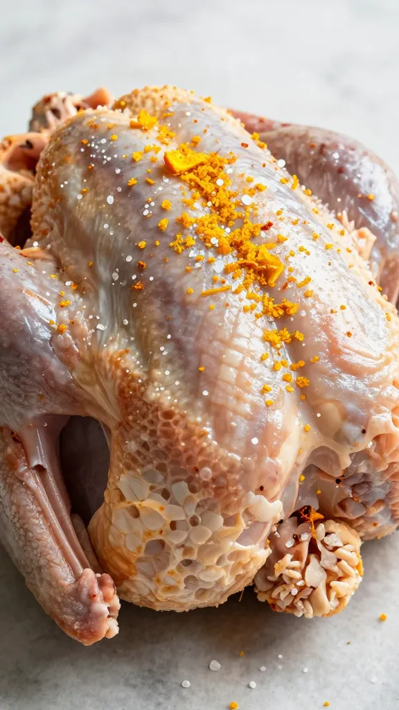 citrus zest and kosher salt dry brine on raw turkey