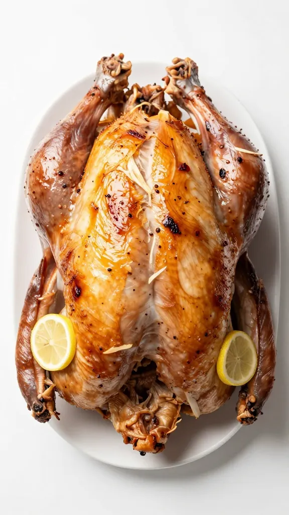 onion lemon garlic stuffed turkey cavity, overhead shot