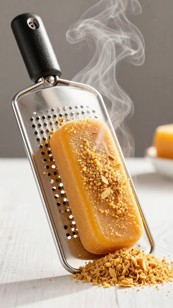 Yukon Golds being riced, steam rising, stainless ricer