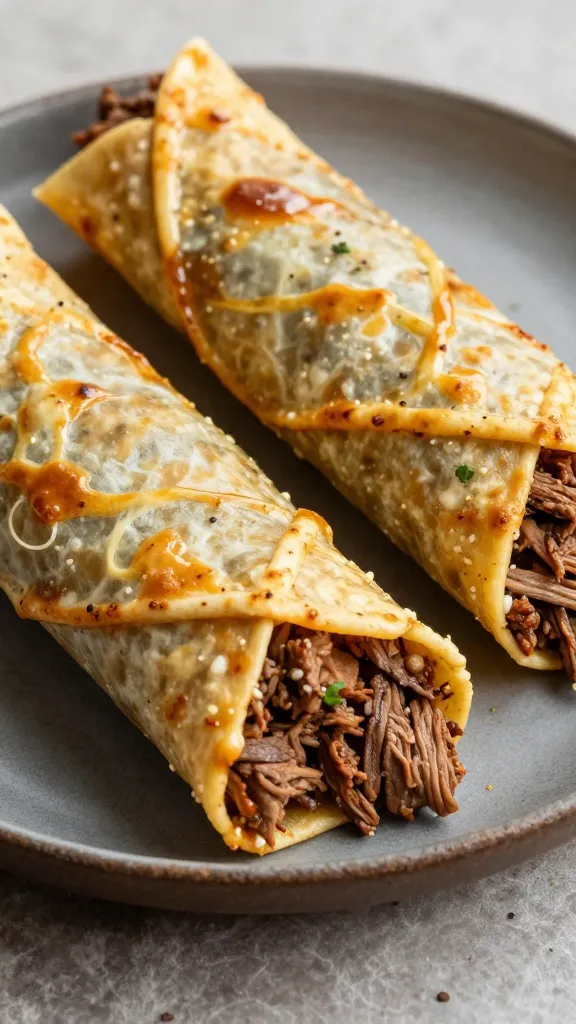 Dark turkey meat enchiladas on rustic plate