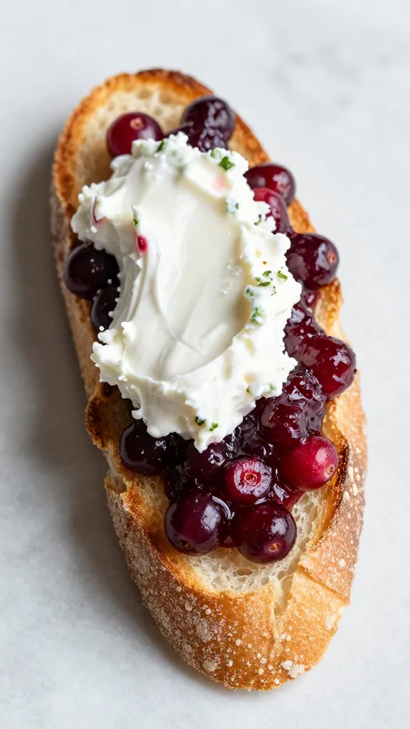 Cranberry chutney on toasted baguette with whipped goat cheese