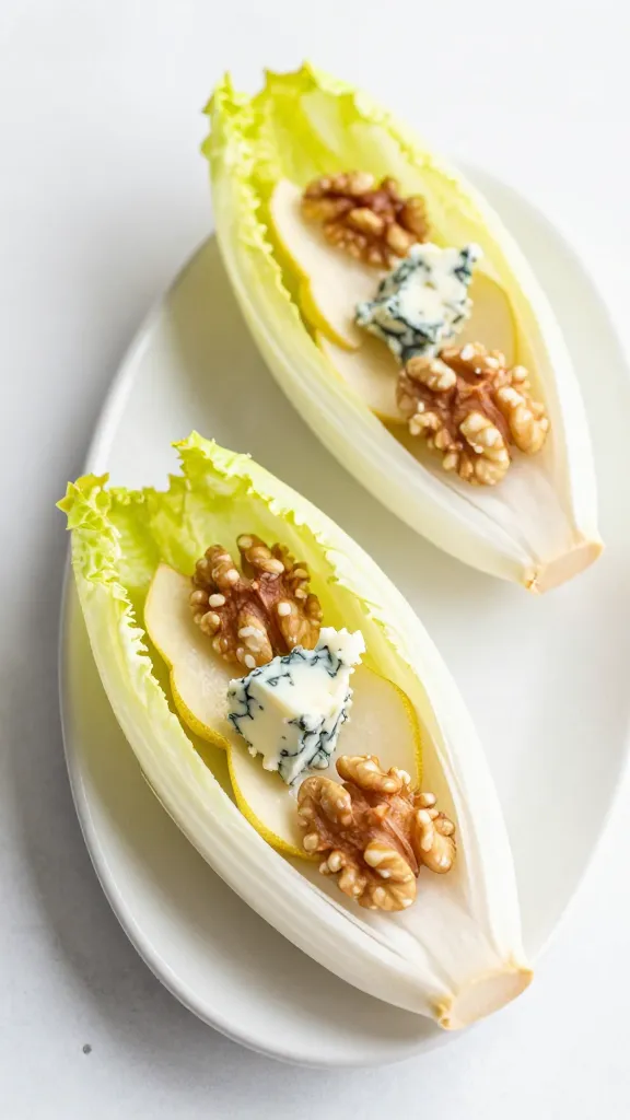 Endive boats with pear, walnut, and blue cheese