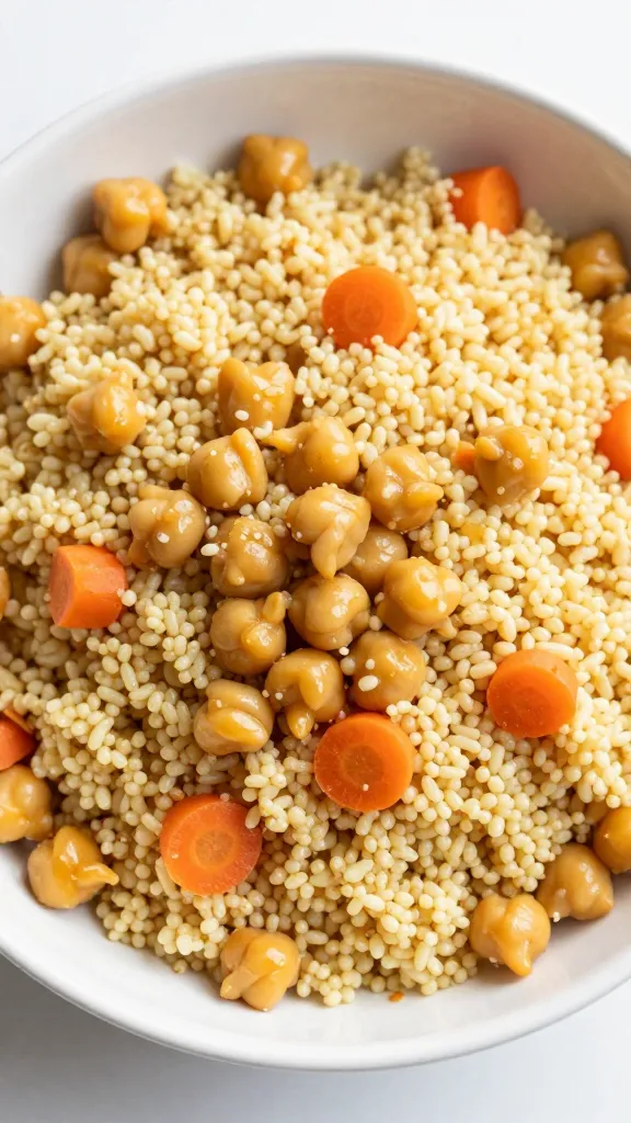 Couscous bowl with canned chickpeas and carrots