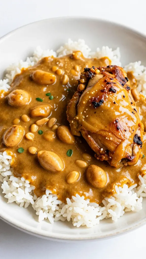 Peanut butter curry over instant rice with rotisserie chicken