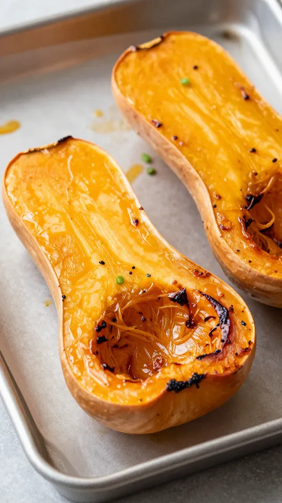 roasted butternut squash on sheet pan, caramelized edges