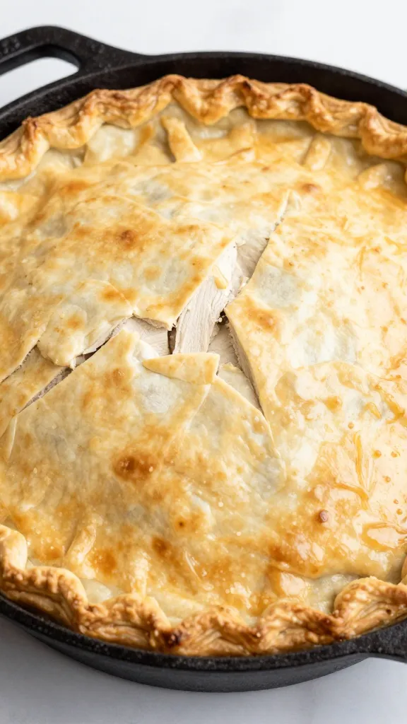 Gluten-free turkey pot pie in cast-iron skillet