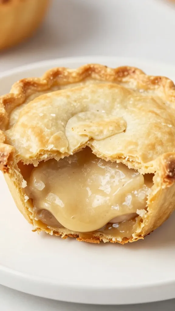 Cross-section mini turkey pot pie showing creamy filling