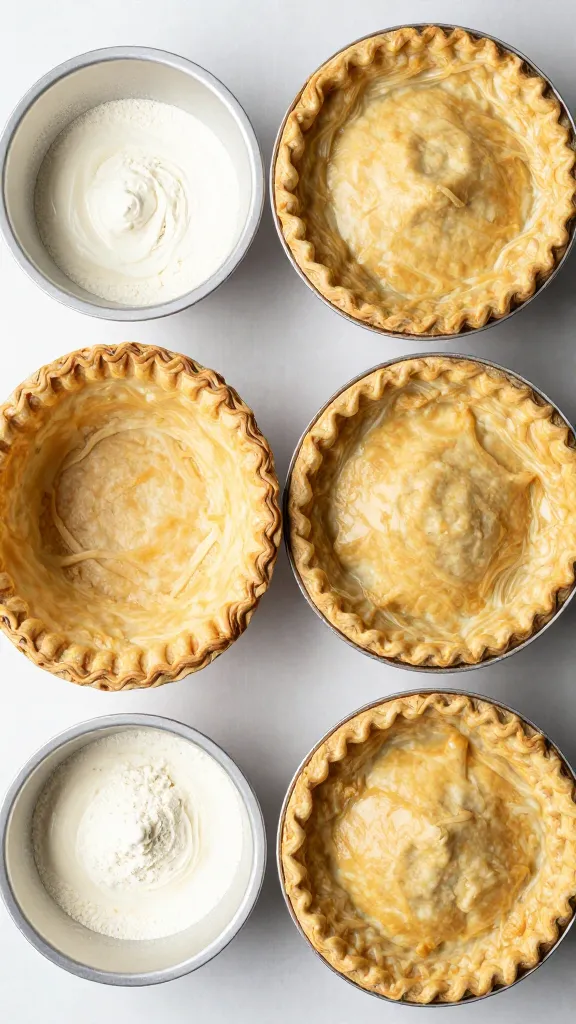 overhead leftover containers beside assembled pot pie ingredients