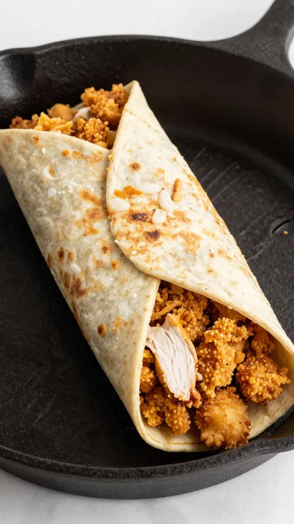 crispy turkey crunch wrap on cast-iron skillet