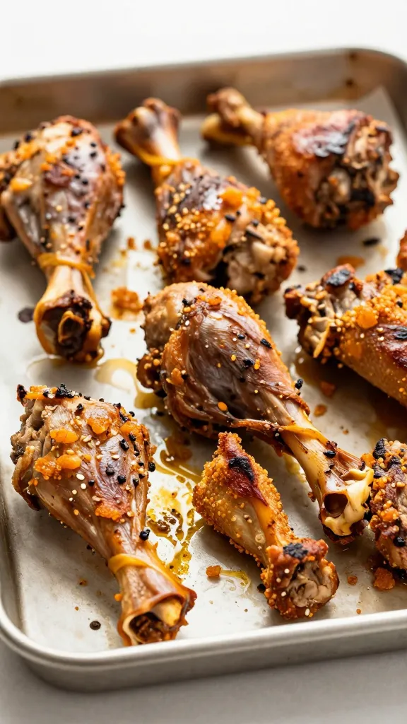 Roasted turkey neck on sheet pan, golden and crisp
