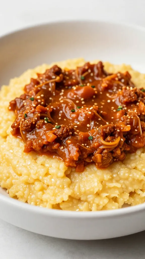 Turkey neck ragu over polenta, shallow depth