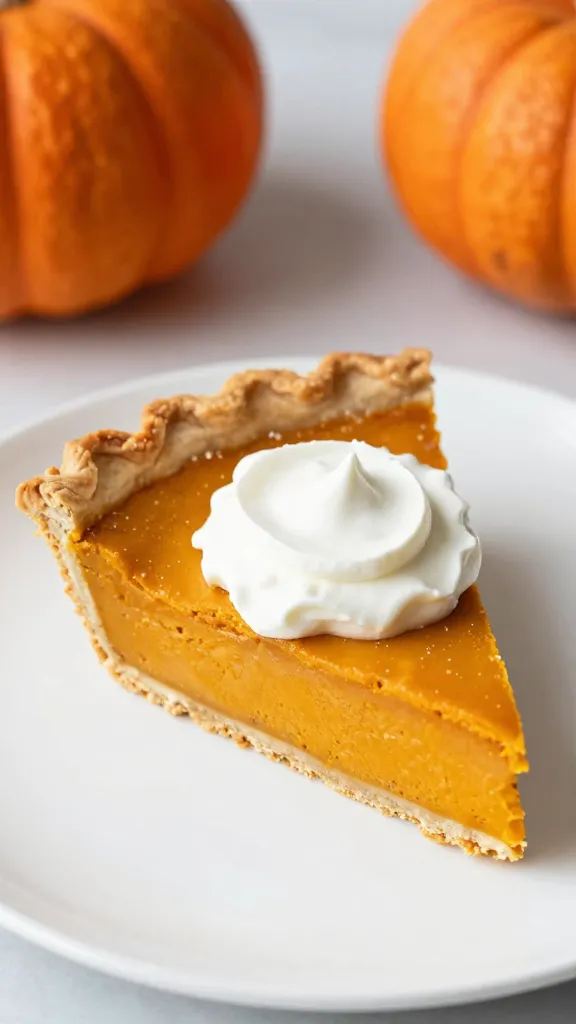 Spiced pumpkin pie slice with salted maple whipped cream