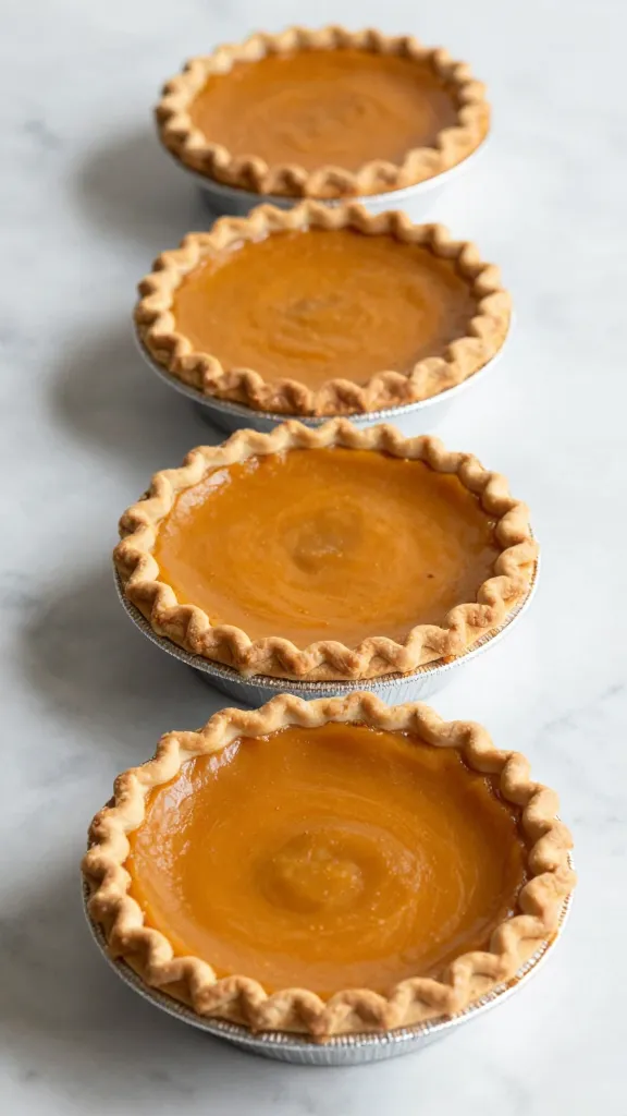 Thanksgiving dessert lineup: pumpkin and pecan pies on marble