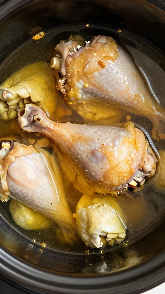 rotisserie chicken thighs over broth in slow cooker
