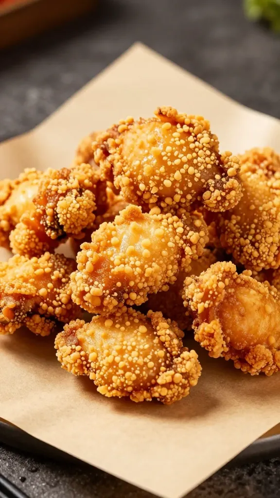 crispy chicken skin pieces on parchment, professional studio lighting