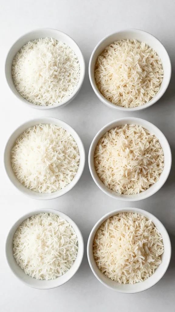overhead shot: casserole ingredients ratio bowls with cooked rice