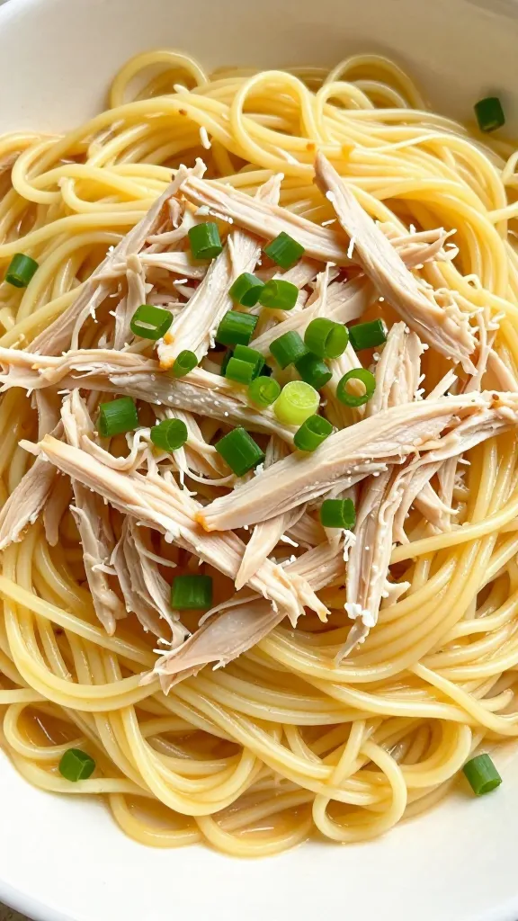 silky egg noodles with shredded leftover turkey, green onions