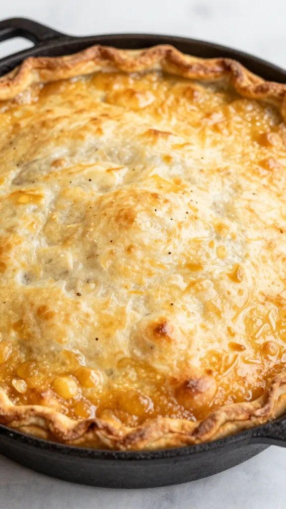 cast-iron skillet turkey pot pie, bubbling golden crust