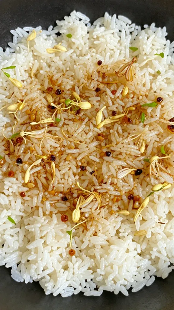 High-heat sear on cold jasmine rice