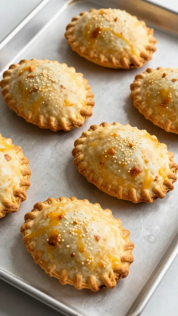 Ham and cheddar breakfast hand pies on baking sheet