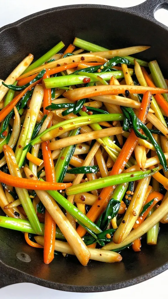 Crispy leftover vegetable stir-fry in cast-iron skillet