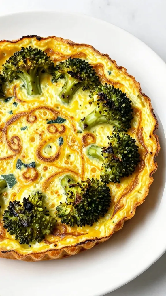 frittata with leftover roasted broccoli on white plate