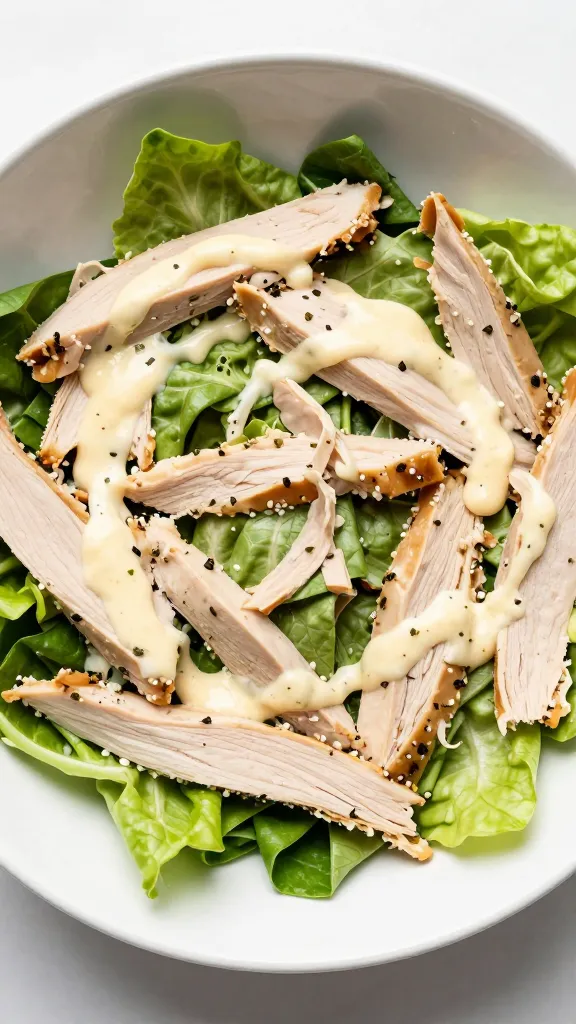 Leftover turkey salad in white bowl, mayo and herbs