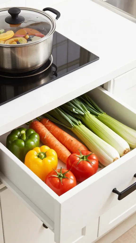 crisper drawer misfit veggies beside stock pot