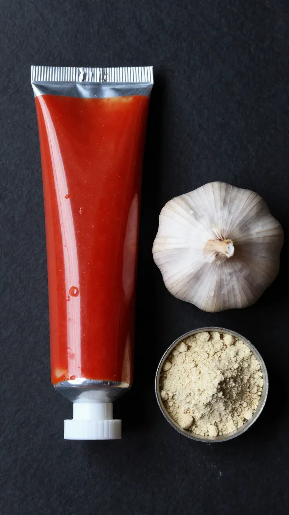 Tomato paste tube beside garlic and onion powder