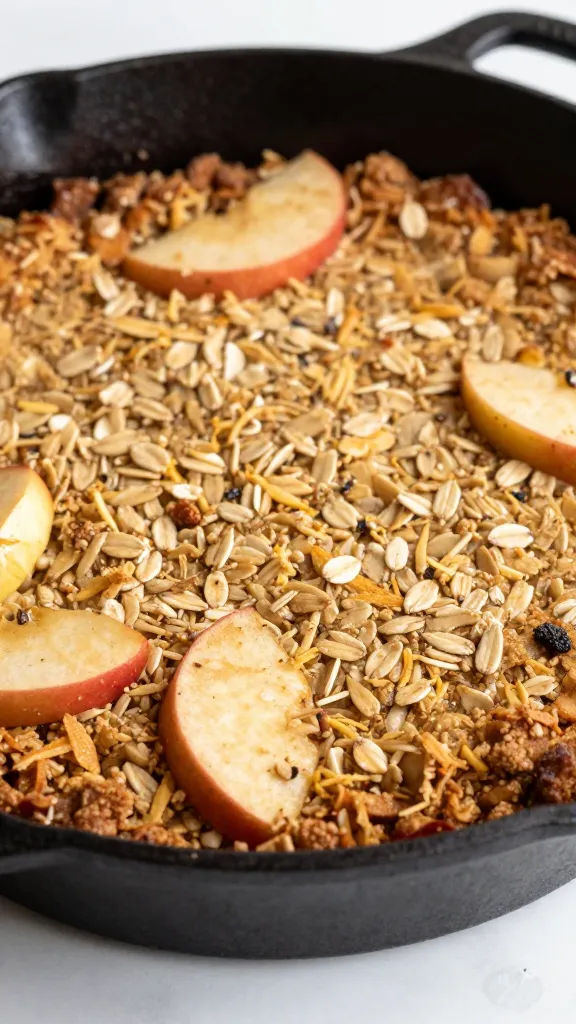 warm apple skillet crisp with oats, cast-iron pan