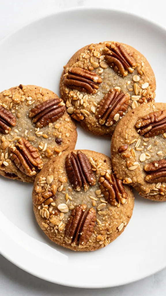 toasted pecan oatmeal cookies on white plate