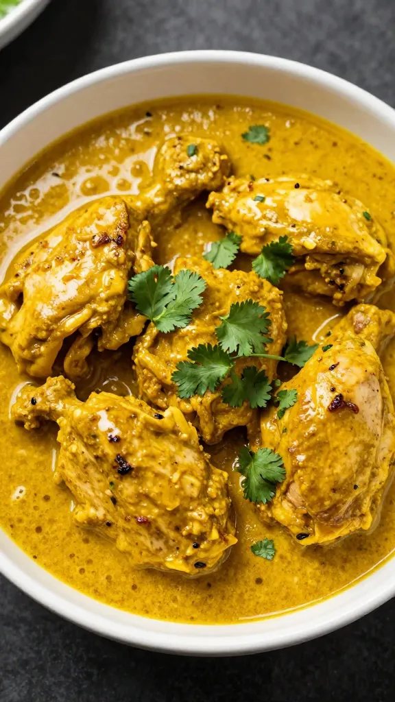 chicken curry with curry paste and cilantro, dark background