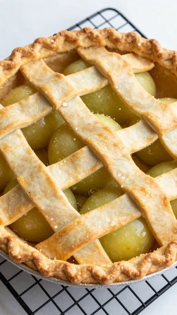 Granny Smith lattice pie on cooling rack