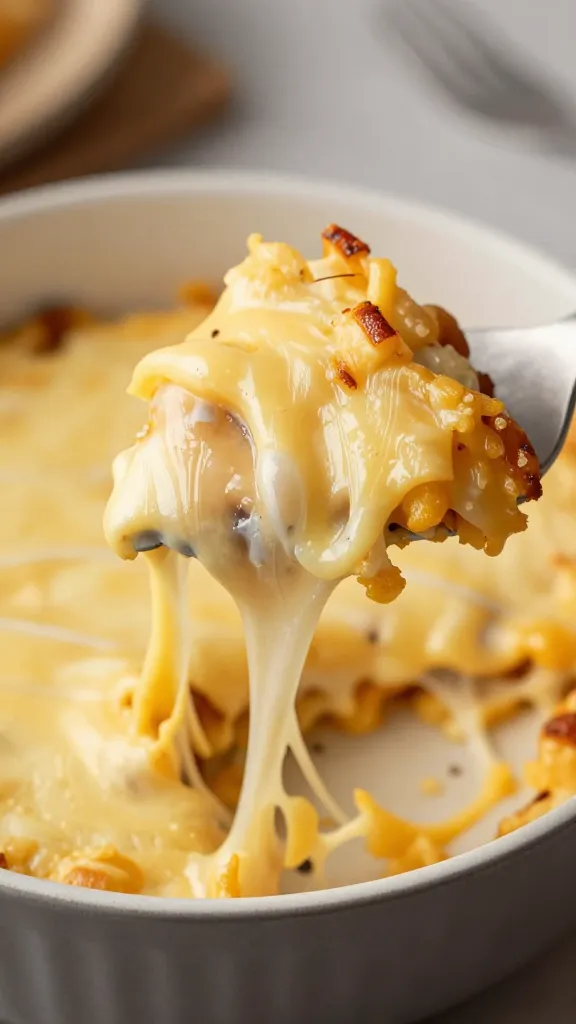Scoop of taco casserole on spatula, melty cheese pull