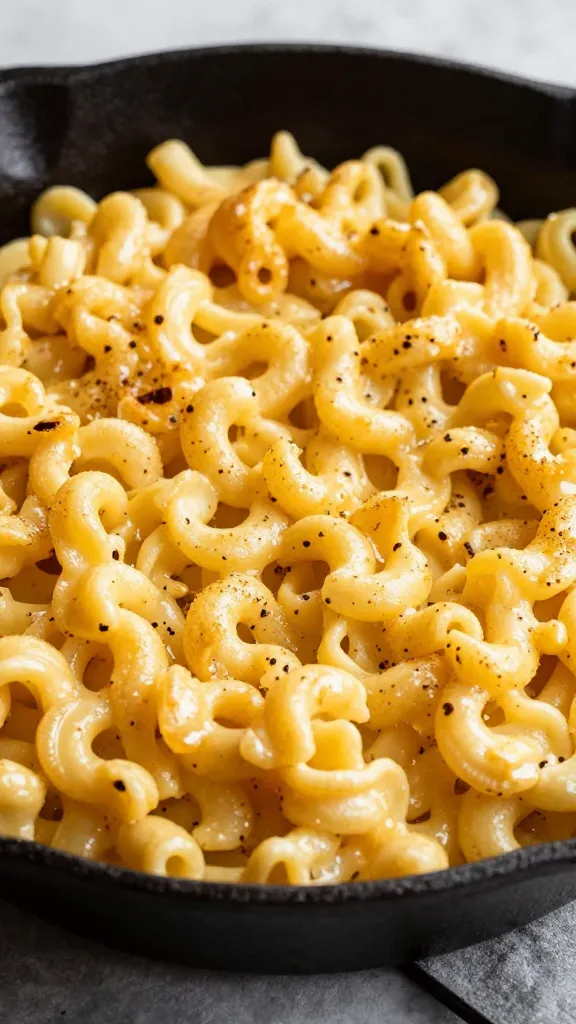 crispy skillet mac and cheese in cast iron pan
