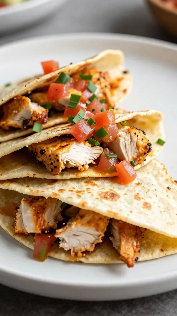 Tortilla quesadillas filled with planned-over chicken and salsa
