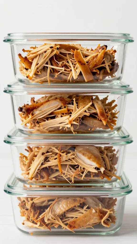 Leftover Rotisserie Chicken Meal Prep Ideas You’Ll Crave shredded rotisserie chicken in glass meal prep containers