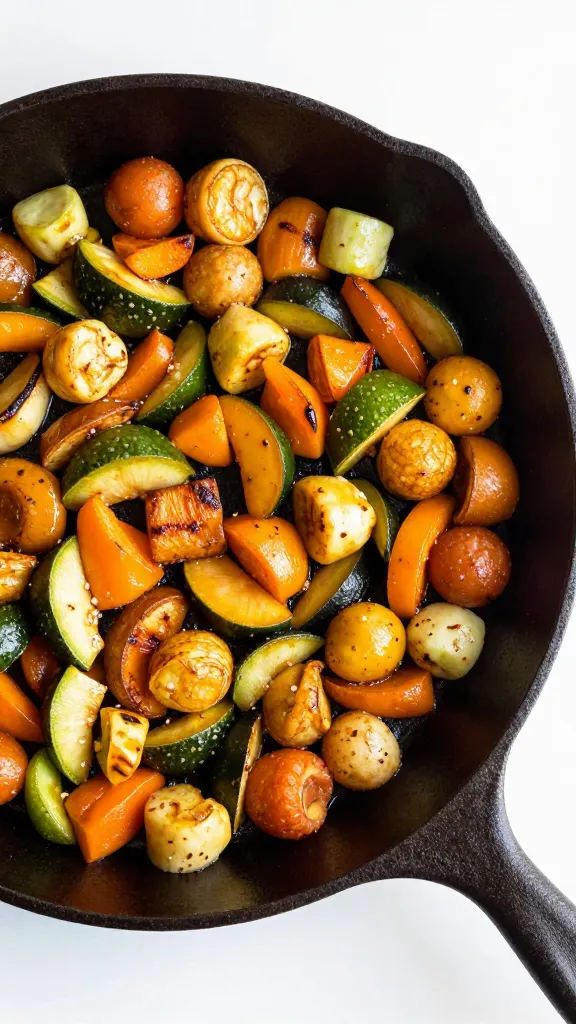 leftover roasted vegetable hash in cast-iron skillet