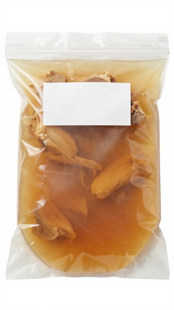 flat freezer bags of turkey with broth, dated labels