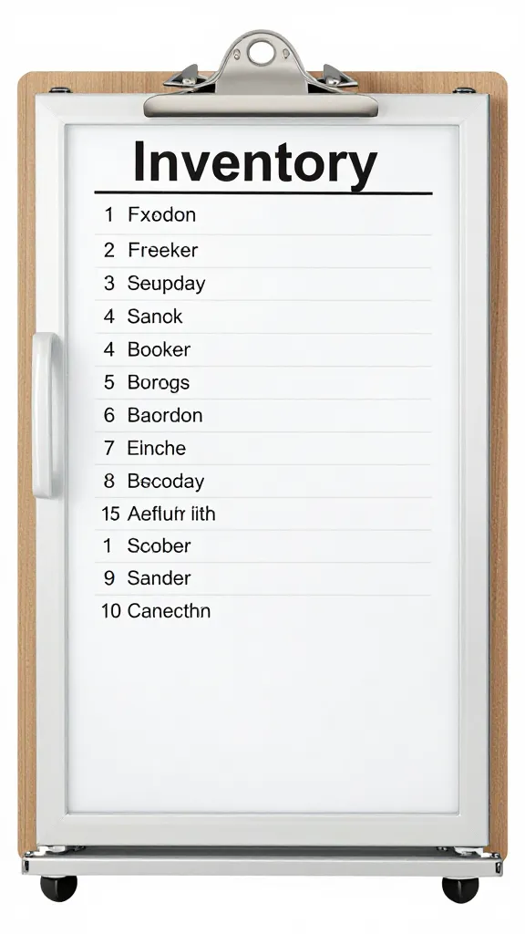 Freezer inventory list on clipboard beside stocked freezer
