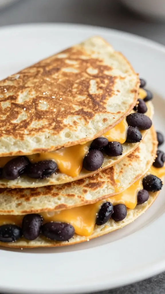pantry tortilla quesadilla with black beans, melted cheese