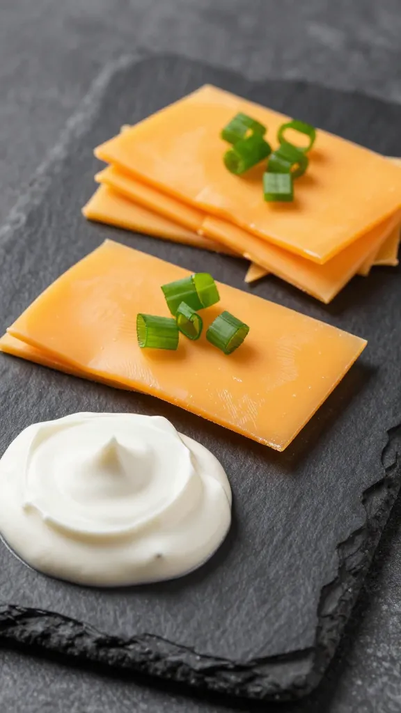 chili toppings trio: sour cream, scallions, cheddar on slate