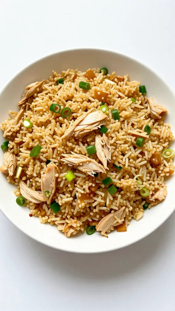 simple bowl of turkey fried rice with scallions