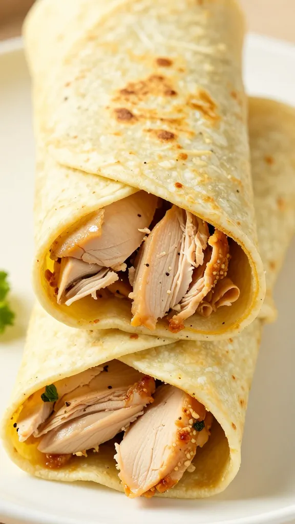 Rolled tortillas with leftover chicken filling, close-up