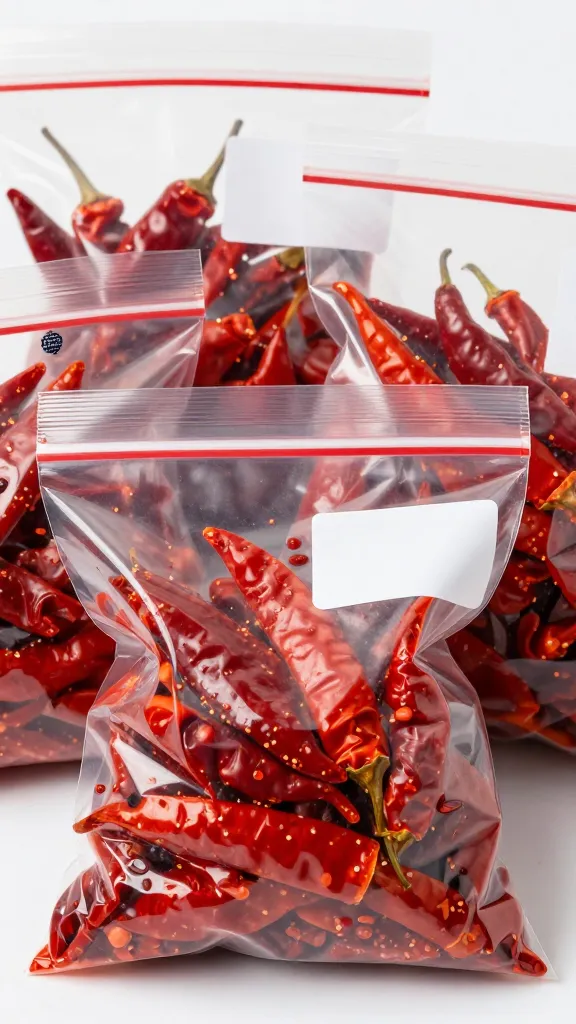 Portioning chili into freezer-safe bags, date labels visible