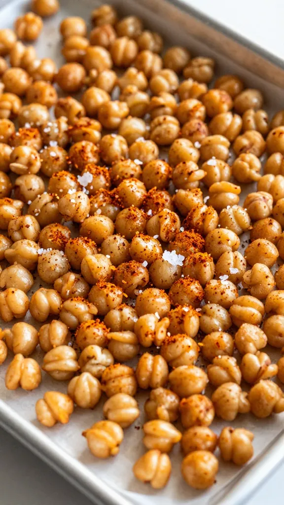 Crispy chickpeas on sheet pan, paprika, sea salt