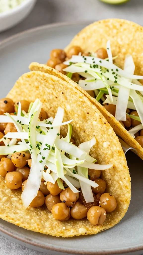Chickpea tacos with cabbage slaw on corn tortillas